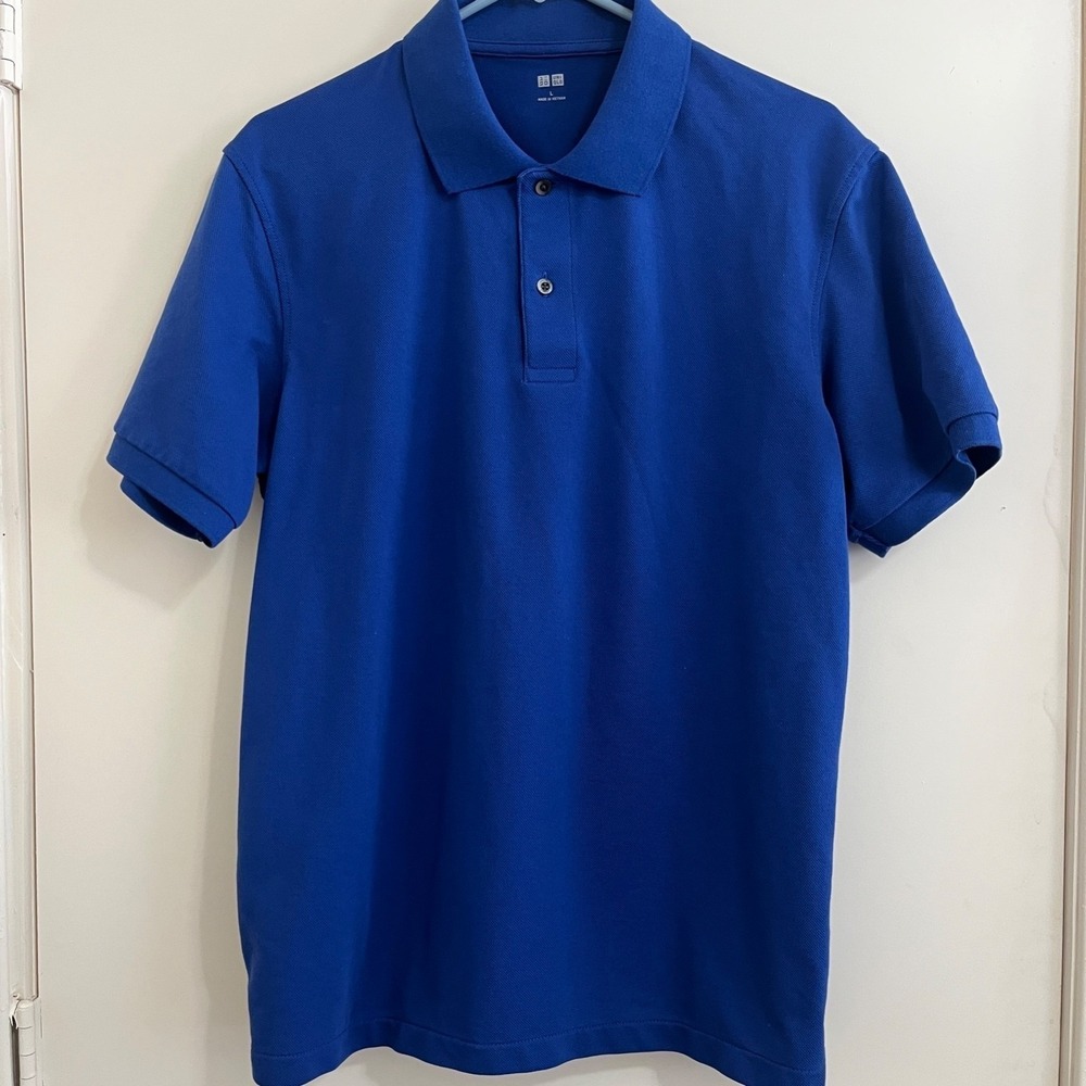 Uniqlo Mens Polo Shirt Large Blue Cotton Blend Short Sleeve Pique Classic Golf